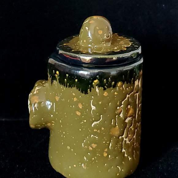 Handmade Small Ceramic Stash Jar with Elephant in Crackled Army Green Glaze with - Picture 3 of 13